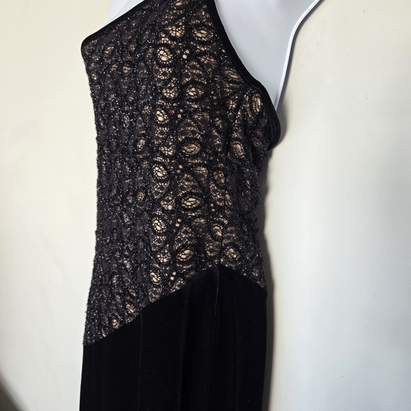 Vtg 90s Black Velvet Asymmetrical Maxi Dress Womens M Formal Whimsigoth Cocktail - Picture 4 of 10